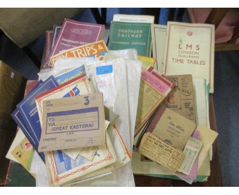 London Transport, British Railways, Southern Railway and LMS ephemera, maps, ticket stubs and a 1948 spotters logbook 