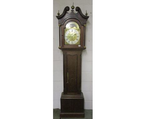 A George III eight day, longcase clock by James Berry, Pontefract, striking on a bell, with painted, moon phase, brass dial w