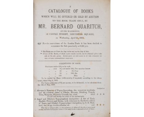 Quaritch (Bernard) [Trade Sale Catalogues], No. 1-25 bound in 1 vol., some soiling, contemporary cloth, 1868-80; [Rare Books 