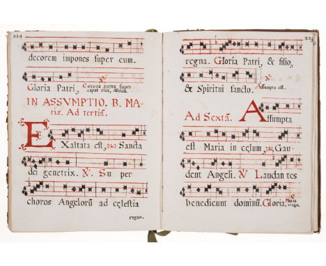 Choirbook, manuscript music with text, 219pp. only (pp. 49-268 only), some decorated initials in red and black ink, contempor