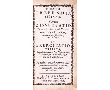 Heinsius (Daniel) Crepundia siliana, first edition, title with border of printer's ornaments, woodcut initials, with 4pp. pub