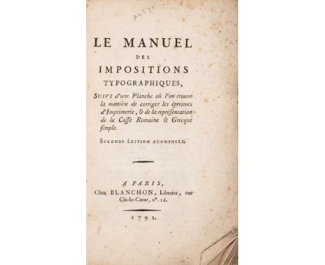[Momorro (Antoine-Françoise)] Le Manuel des Impositions Typographiques, second edition, no half-title, with 29 engraved plate