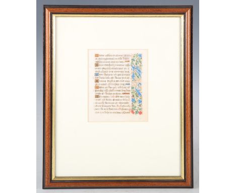 ILLUMINATED LEAF. [A 15th century illuminated manuscript leaf in Latin]. Single leaf (123 x 100mm.) Brown ink on vellum, 6 in