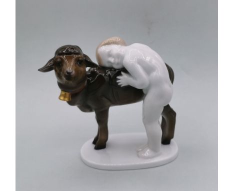 PORZELLANFIGUR "Spielkameraden" - Knabe und Lamm, Manufaktur Rosenthal, Selb, Modell-Nr. K 355, grüne Manufaktur-Stempelmarke