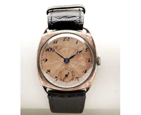 CYMA SILVER SQUARE 'TRENCH' MANUAL WRISTWATCH, the engine turned dial with Arabic numerals, the hinged back with 925 and impo