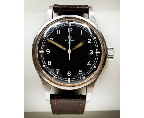 RARE OMEGA 1953 RAF MANUAL WIND CHRONOMETER, with tritium dial the 37mm case with arrow-marked back plate, 6645 101000 (NATO 