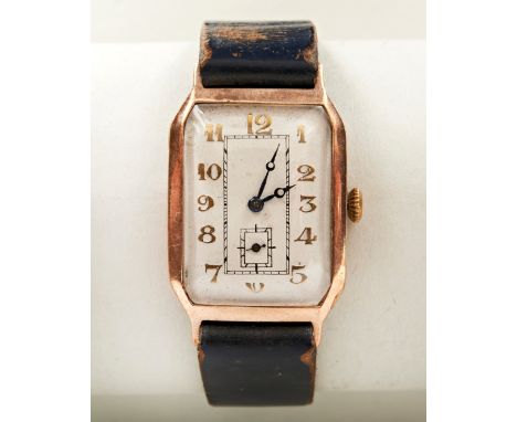 ROTARY 9CT GOLD LOZENGE MANUAL WIND WRISTWATCH, c1930/40s, case marked .375 527731, the off-white dial with raised gold Arabi
