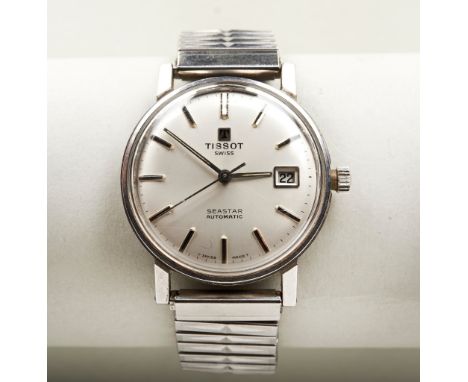 TISSOT SEASTAR AUTOMATIC STEEL GENTS DRESS WATCH, c1960s, the silvered dial with date aperture and baton numerals and with Pr