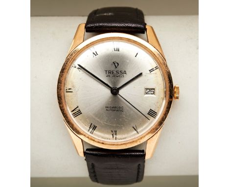 TRESSA 18CT GENTS MANUAL WIND DRESS WATCH, with Roman numerals and date window, engraved on the backplate W. Edwards, In Appr