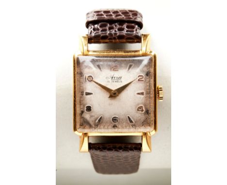 AVIA GOLD PLATED MANUAL WIND TANK WRISTWATCH, c1950, with silvered dial, steel back and lizard effect leather strap. PROVENAN