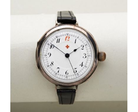 SWISS 'DOCTORS' SILVER MANUAL WRISTWATCH, &nbsp;early 20th century, the white enamel dial with exterior 'seconds' scale, with