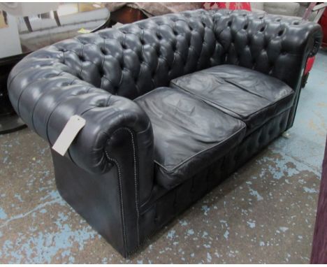 CHESTERFIELD SOFA, in buttoned leather, 88cm D x 77cm H x 175cm W. 