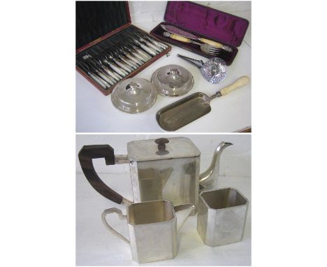 INDIAN TEA SET, early 20th century silver coloured metal stamped 'silver', teapot, milk jug and sugar bowl, total weight, 21o