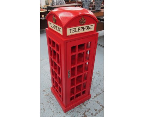 RED TELEPHONE STYLE BOX, wine bottle storage with interior wine racks with frosted door, 122cm H x 41cm x 41cm.