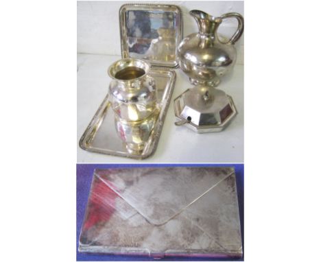 SILVER EWER, marked '900 Standard', 19cm H (with dent), a silver coloured metal vase, 11cm H, an Indian 'silver' butter dish,