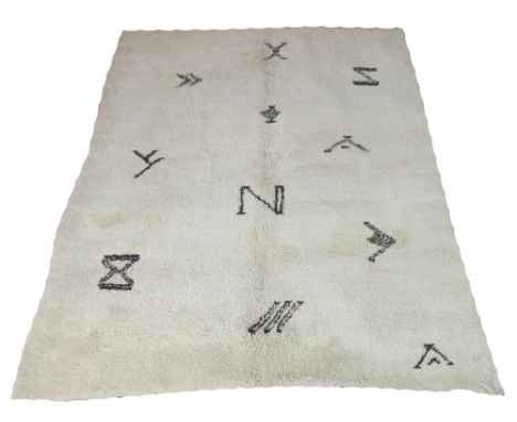 BERBER CARPET BEN OURIAN, 225cm x 175cm, high atlas design with individual motifs, on ivory field.