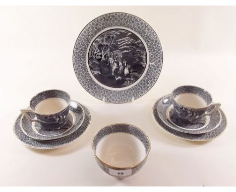 A Victoria porcelain 'Rustic' part tea service comprising: six cups and five saucers, five tea plates, sugar and a cake plate