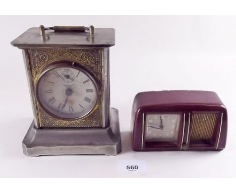 An Edwardian gilt metal musical mantel clock and Bakelite musical clock 
