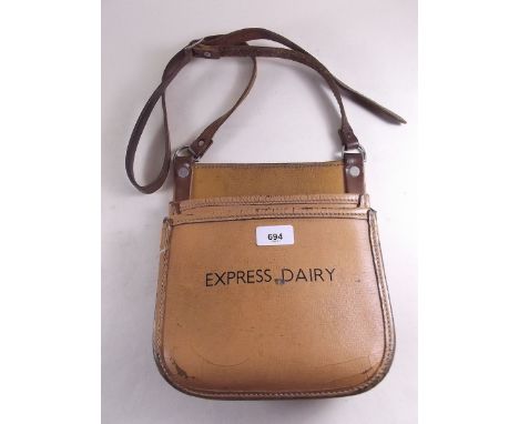 A vintage milkmans leather money pouch or bag  'Express Dairy' 