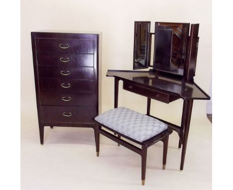 A good quality vintage mahogany dressing table, stool and chest of drawers 