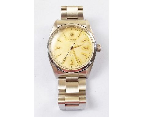 A 1950's Rolex Perpetual Precision gentlemans stainless steel wrist watch with replacement Rolex strap (and original strap a/