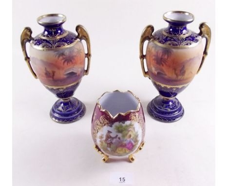 A pair of Noritake vases painted desert scenes with camels - 20cm and a Limoges vase 