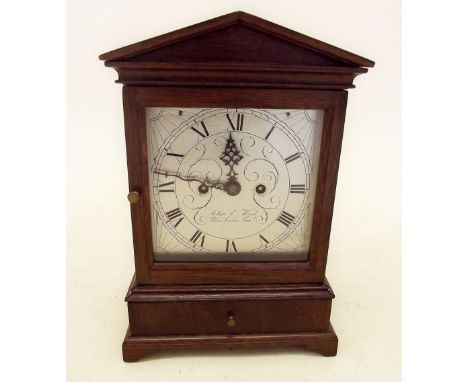 A handmade Regency style mahogany arch top mantel clock with double fusee movement, the dial signed Arthur E Wood, Blue Ancho