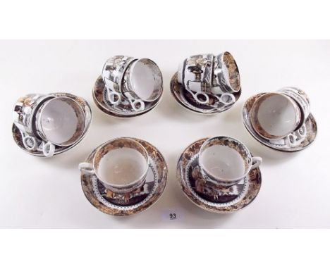 A Victorian lustred chinoiserie tea service comprising ten cups and nine saucers - 1 a/f