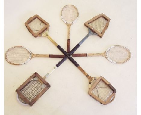 Four vintage tennis rackets in good condition and with presses and three 'Jespa' vintage tennis rackets weighted light, mediu