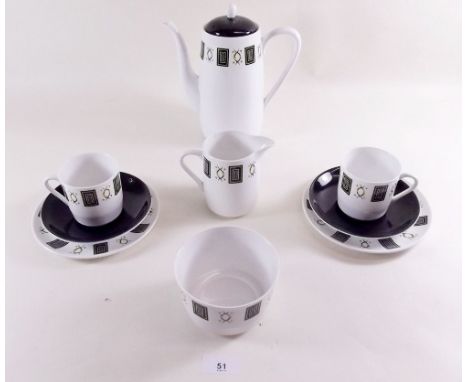 A Royal Stafford coffee set comprising ten cups and saucers, sugar, milk jug, cake plate and twelve tea plates