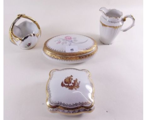 Four Limoges gilded items including jug and trinket boxes