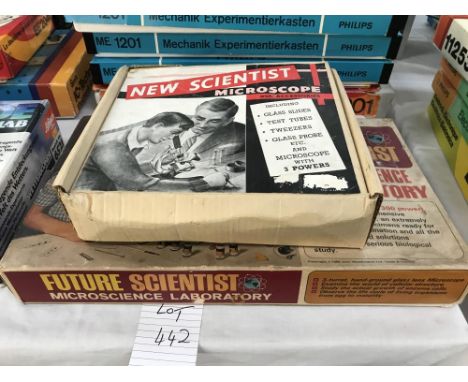 A Waddingtons Future scientist microscope laboratory &amp; a Selco new scientist microscope set (both used), may be missing s