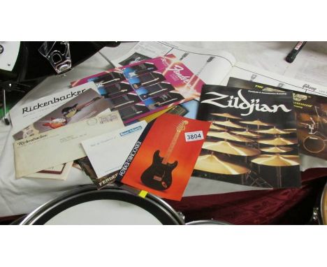 A large collection of sales brochures including Gibson, Fender, Zildjan, Ludvig etc., from the 70/80/90's.