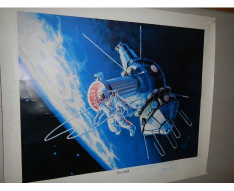 An original signed print entitled Alexei Leonov's 'First Walk' hand signed, numbered and remarqued lithograph. 42/500