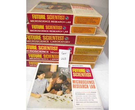7 Waddington's microscope lab kits, 3 x 7153, 1 x 323 and 3 No.210, all microscopes present but some components may be missin
