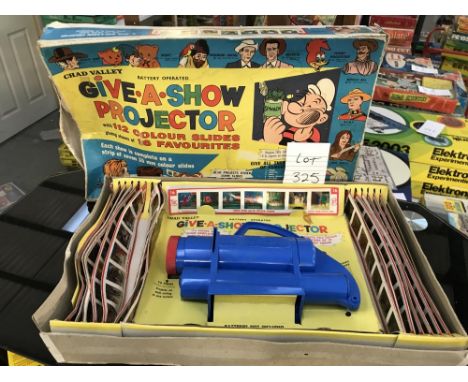 A Chad Valley Give-A-Show projector, complete in box but box is a/f