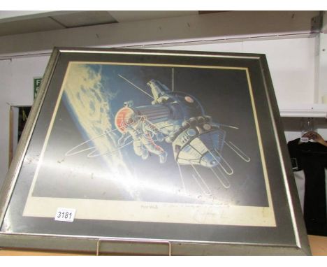 A framed and glazed print entitled Alexei Leonov's 'First Walk'  hand signed, numbered and remarqued lithograph.