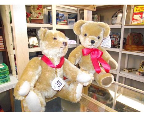 A Steiff 100 years Teddy bear and a Merrythough Teddy bear.