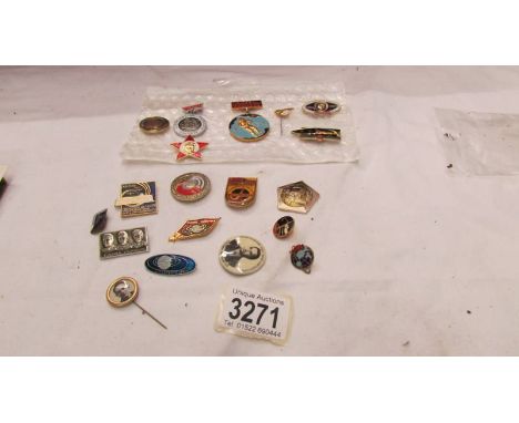 A good collection of Russian metal and enamel lapel badges relating to space travel.