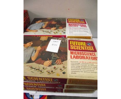 6 Waddington's microscope laboratory kits, 5 x No.323 and 1 x No.211, all microscopes present but some components may be miss