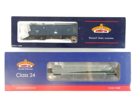 A pair of BACHMANN diesel locos comprising a Class 24 in BR green and a Class 25 in BR blue - VG in G/VG boxes (2)