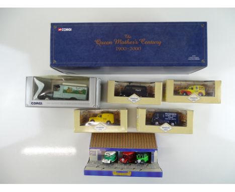 A group of mixed vehicles mostly by CORGI to include a State Landau coach set for the Queen Mother's Century - G/VG in G boxe