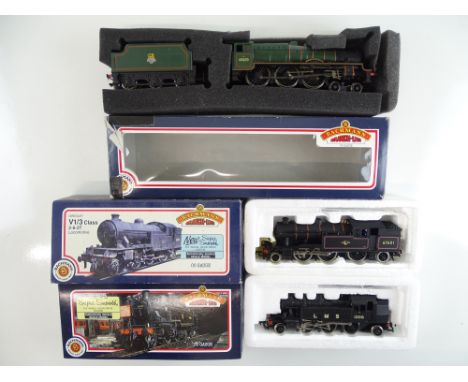 A group of steam locomotives by BACHMANN comprising an Ivatt Tank in LMS black, a Class V1 in BR black and a Jubilee Class 'H