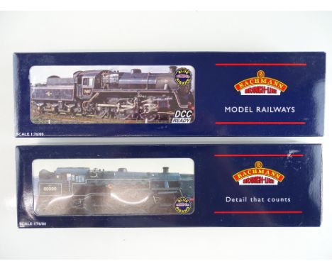 A pair of BACHMANN standard Class 4MT steam locomotives - one tank example and one tender version - both in BR black livery -