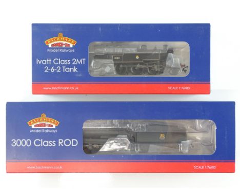 A pair of BACHMANN steam locomotives comprising an Ivatt Class 2MT and a 3000 Class ROD - both in BR black livery - VG in VG 