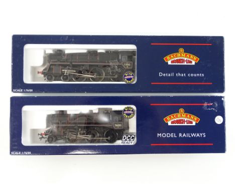 A pair of BACHMANN Standard Class steam locomotives comprising 4MT and 5MT examples - both in BR black livery - VG in G/VG bo