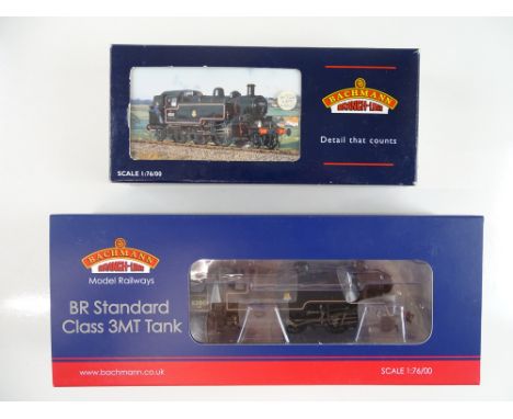 A pair of BACHMANN steam tank locomotives comprising Ivatt and Standard Class 3MT examples - both in BR black livery - VG in 