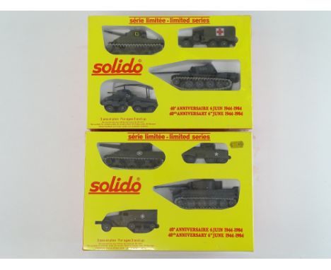 A pair of SOLIDO military diecast  'Fortieth Anniversary 6th June 1944 - 1984' Sets A and B - as new - factory sealed - but c