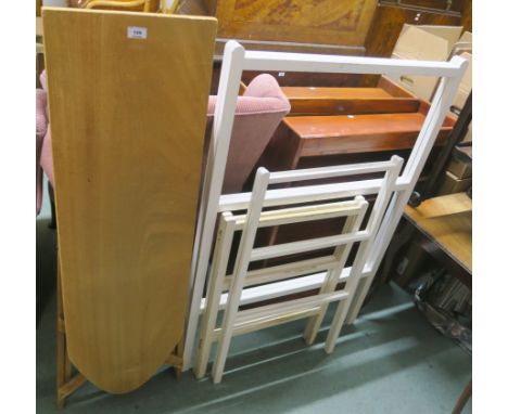 Three vintage wooden airers and a vintage wooden ironing board (4) Condition Report: Available upon request