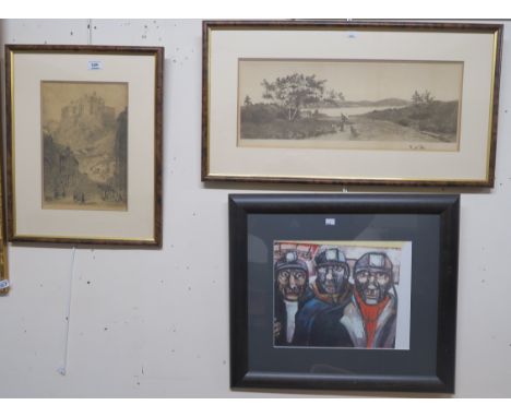 A drawing of Edinburgh castle, another drawing and a print (3) Condition Report: Available upon request